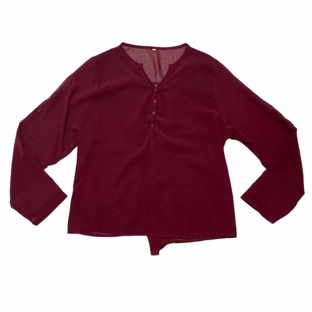 V-NECK Sheer Red Henley Button Blouse Size XXL - Picture 5 of 10